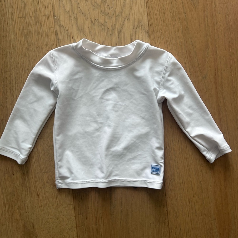 RuggedButts White Long Sleeve Rash Guard Shirt 6–12 Months